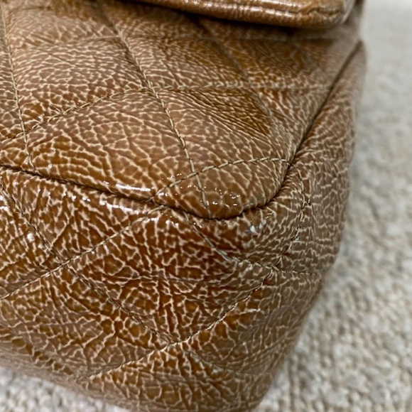 Authentic Chanel Crinkled Patent Quilted Medium Double Classic Flap Brown - Picture 10 of 16